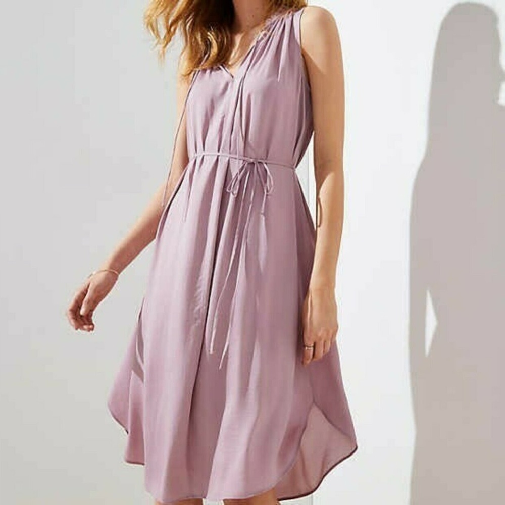 LOFT lavender mauve tie waist dress size XSPetite & MPetite